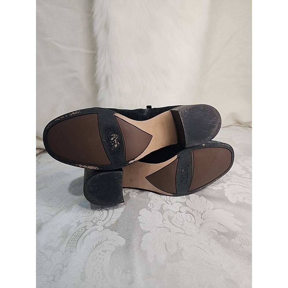 Franco Sarto Black Suede Bootie Size 10M Stacked Chunky 3" Heel Zipper EUC - Picture 4 of 10